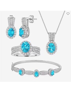 Womens Genuine Blue Topaz Pure Silver Over Brass 4-pc. Jewelry Set
